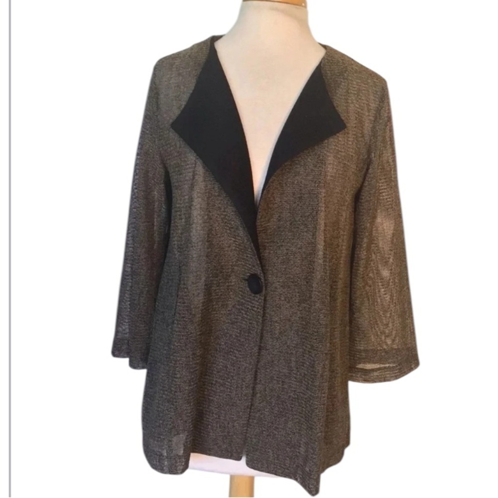 Damee Inc sheer gold black jacket cardigan pockets 3/4 sleeves evening S - Picture 2 of 9